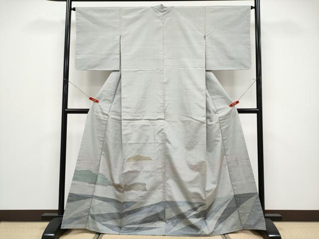 長閑やかさ屋御召しもの●能州紬 絲藝苑 上島洋山 短い訪問着 雲重ね文 正絹 珠玉 CABG3365tx