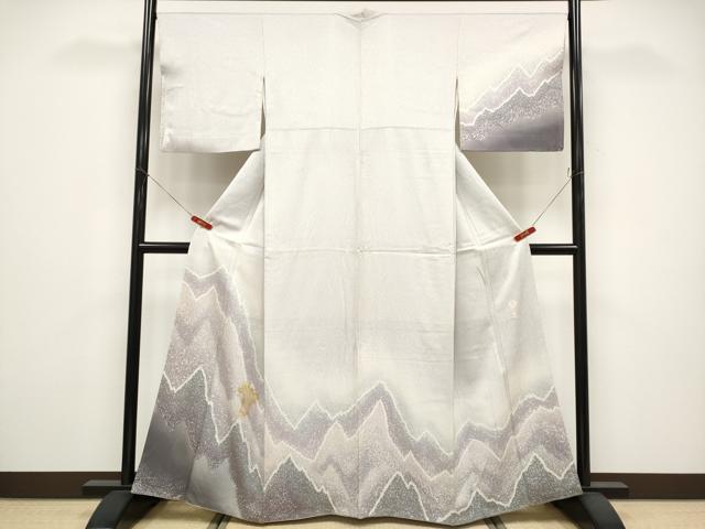 長閑やかさ屋御召しもの●越後十日町の第一級染匠 桐屋・翠山仕事場 短い訪問着 杢目絞り 遠山文 正絹 珠玉 CABG3368tx