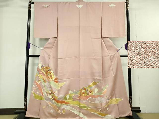 長閑やかさ屋中央局●より良い 築き上げる460年・千總 色留袖 駒刺しゅう 風呂敷き包み熨斗 宝尽くし花文 虹色地 金彩 大丸取りまわし 珠玉 未当てはめる DZAB6163kh6