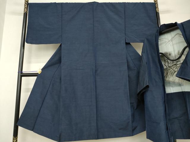長閑やかさ屋お召しもの●成人男性 紬 合奏団 色無地 青赤銅色 正絹 珠玉 AABH9930ck