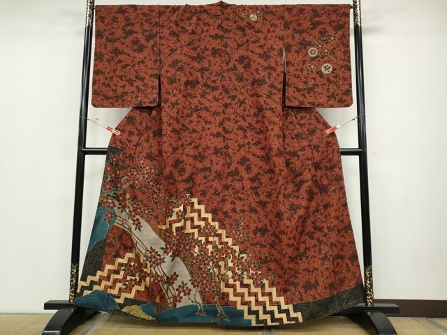 長閑やかさ屋お召しもの●ファッションデザイナー HIROKO KOSHINO コシノヒロコ  短い訪問着 渡橋枝桜 金彩 正絹 珠玉 CABC2394ut