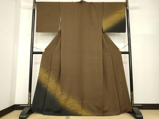 長閑やかさ屋御召しもの●短い訪問着 絵描き物 芝 暈し染め 金彩 正絹 珠玉 未当て嵌める AABH2618ck