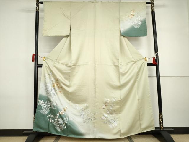 平和屋着物●訪問着　駒刺繍　几帳枝花文　暈し染め　金銀彩　正絹　逸品　未使用　AABI5221cs｜平和屋
