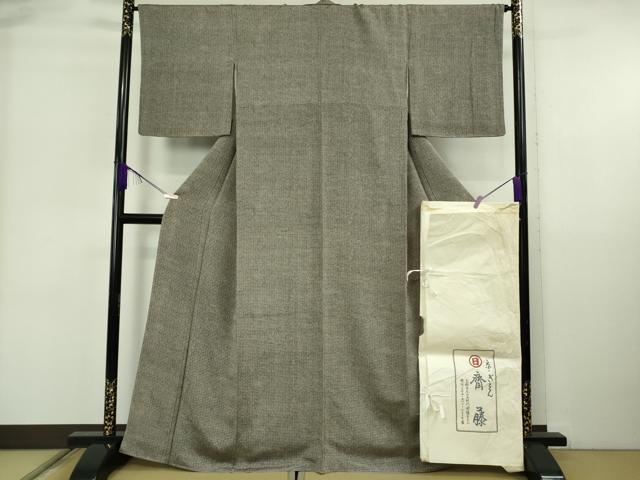 長閑やかさ屋中央局●御前上等 京都祇園の老舗 ぎをん齋藤 小紋 透かし彫り 生壁色×樺赤銅色  鬼しぼクレープ たとう紙・反端付き添い人 珠玉 未当て嵌める DZAB6312kh6