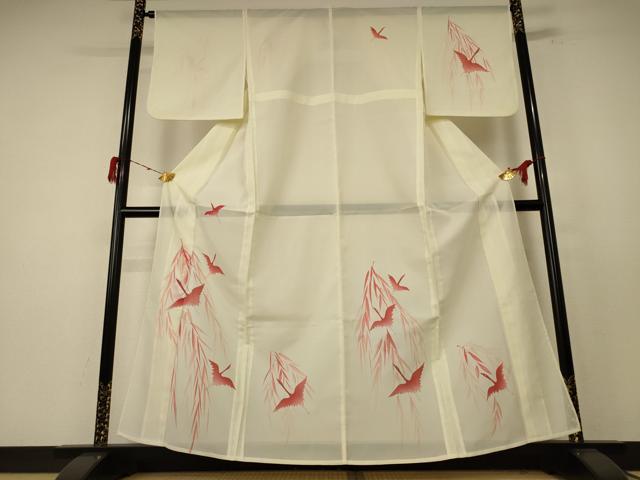 長閑やかさ屋お召しもの＊夏物 短い訪問着 絽 舞鳥文 金彩 洗えるお召しもの AABE4759jd
