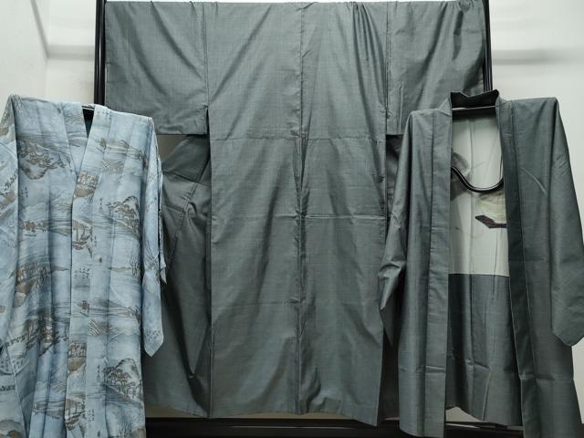 平和屋着物○男性 本場大島紬 アンサンブル 長襦袢(袷)セット 100亀甲  