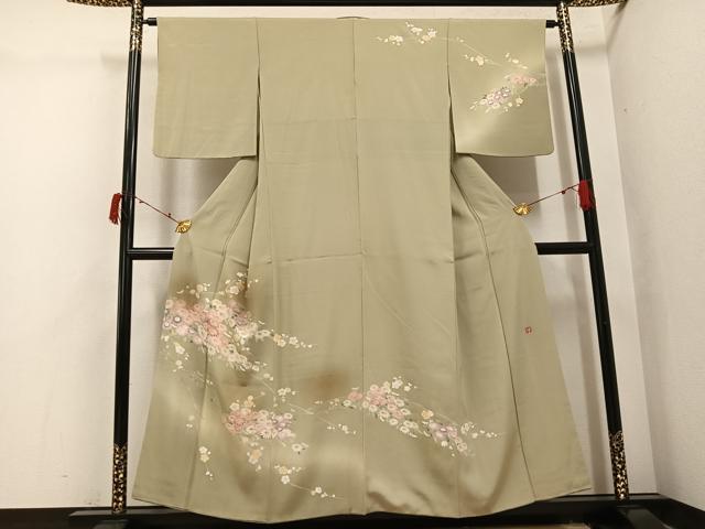 長閑やかさ屋御召しもの●短い訪問着 友禅 執筆者物 枝花文 暈し染め 正絹 珠玉 AABI7421ph