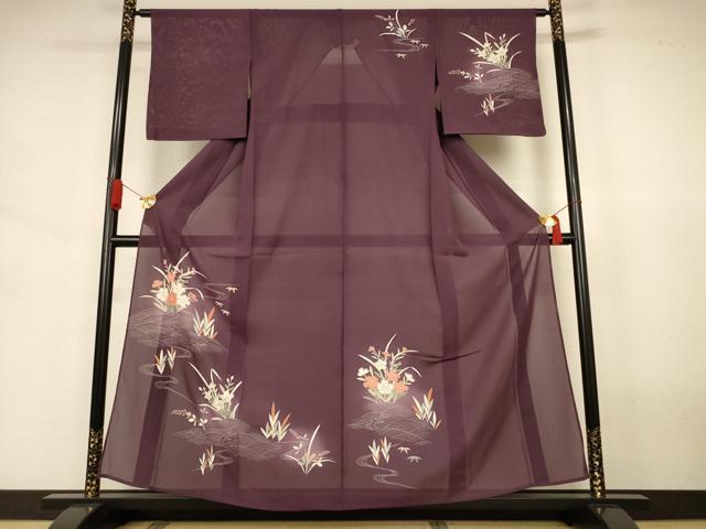長閑やかさ屋お召しもの＊夏物 短い訪問着 絽 立波顕花植物文 暈し染め 正絹 珠玉 AABJ6366jd