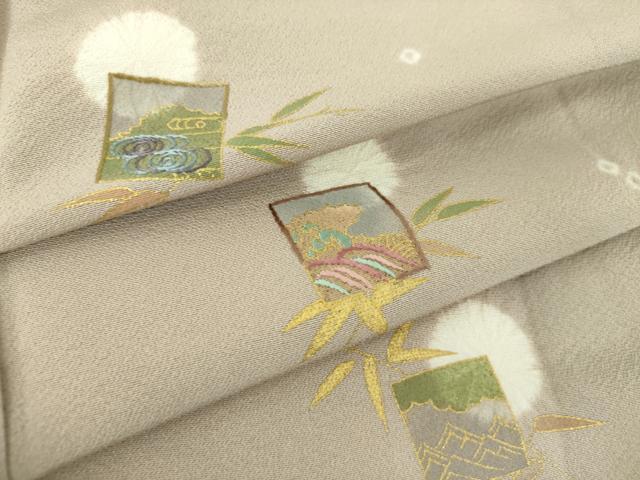長閑やかさ屋御召しもの●短い訪問着 刺しゅう 絞り 色紙立波笹文 金彩 正絹 珠玉 DABE5930ps