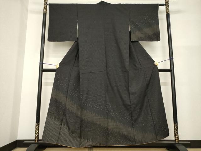 平和屋着物●紬　訪問着　流水文　黒地　正絹　逸品　AABH2621ck｜平和屋