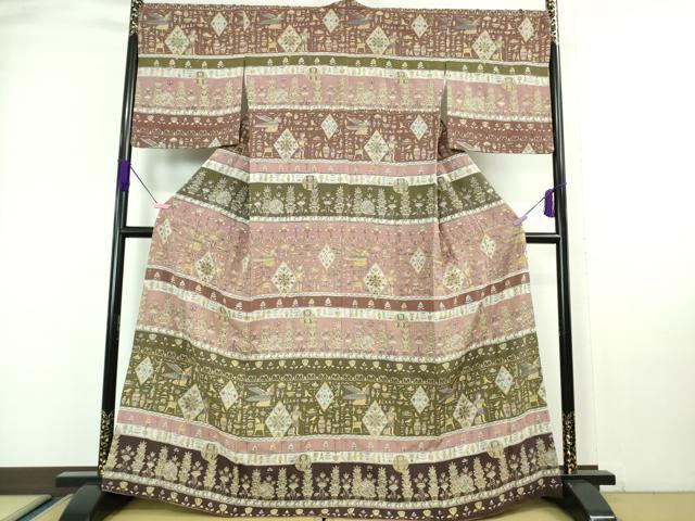 長閑やかさ屋中央局■限りない 中国三大刺しゅう スワトウ刺しゅう 汕頭刺繍 短い訪問着 古代重要人物壁画文様 金糸 珠玉 DZAA6894kh5