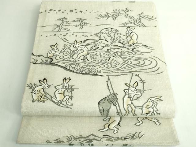 長閑やかさ屋中央局＊御前上等 夏物 膜鳴楽器柄袋帯 野生動物ポンチ絵 金糸 ますいわ屋取りまわし 珠玉 DZAB4600kh6