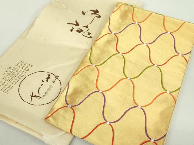 平和屋着物●銀座きしや　六通柄袋帯　金色袋帯　網目文　金銀糸　たとう紙付き　正絹　逸品　DABA1793ps｜平和屋