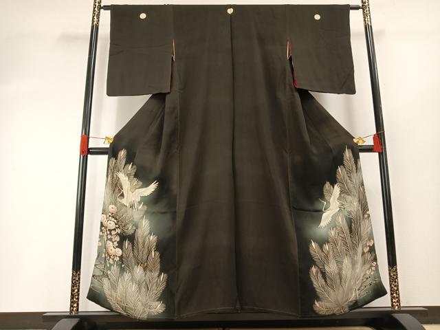 平和屋着物●アンティーク 大正ロマン 黒留袖 中国三大刺繍 相良刺繍 花鳥文 暈し染め 正絹 逸品 AABG4557fy|平和屋