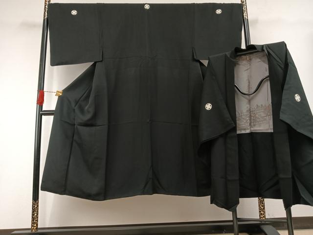 長閑やかさ屋お召しもの●成人男性 黒紋付 羽織仕掛ける 正絹 珠玉 AABH0592fy
