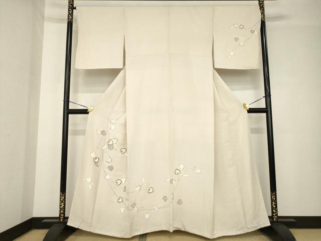 長閑やかさ屋御召しもの●短い訪問着 駒刺しゅう 芽生え葵 金彩 正絹 珠玉 AABH4224ck