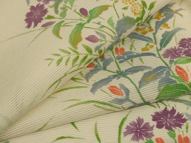 長閑やかさ屋お召しもの＊夏物 小紋 絽 顕花植物文 暈し染め 正絹 珠玉 AABJ6369jd