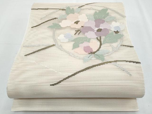 長閑やかさ屋お召しもの＊夏物 八寸名古屋帯 絽綴れ 枝花文 現ナマ糸 正絹 珠玉 CABH8207fb