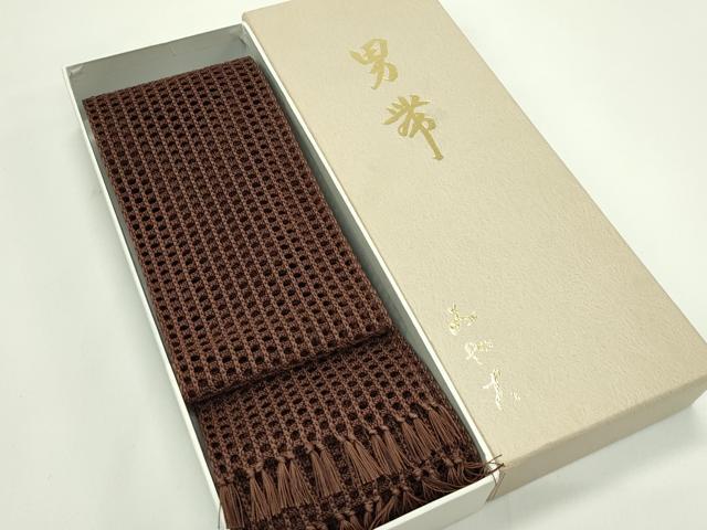 長閑やかさ屋御召しもの＊夏物 成人男性 角帯 羅 焦茶色 箱付き添い人 正絹 珠玉 CABG7507rv