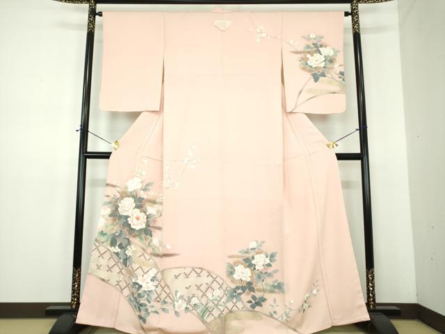 長閑やかさ屋御召しもの●短い訪問着 刺しゅう 籬花文 金彩 正絹 珠玉 未当て嵌める DABE5835ps