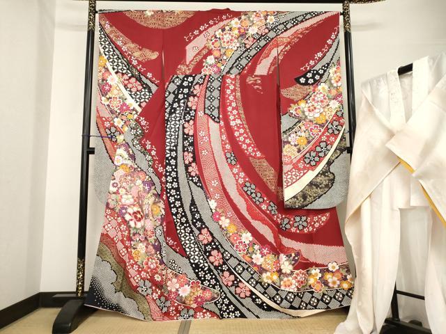 平和屋着物●豪華振袖・長襦袢(無双仕立て)セット 刺繍 御所車花文 金彩 正絹 逸品 AABH2625ck|平和屋