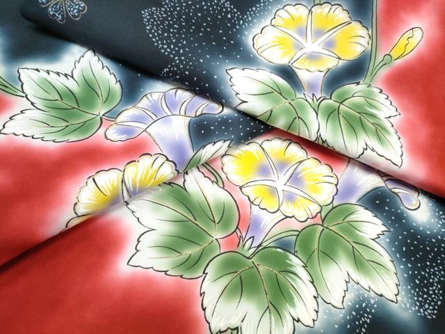 平和屋着物∴夏物 浴衣 朝顔 黒地 金彩 綿 逸品 CABJ0061ng|平和屋
