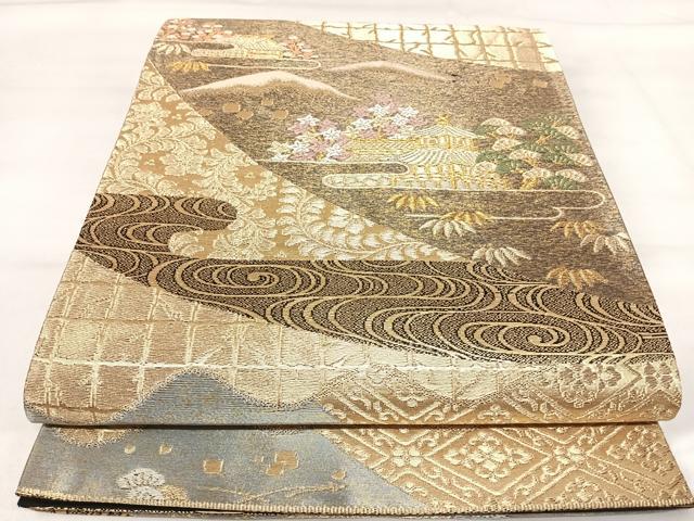 長閑やかさ屋御召しもの◎六通柄袋帯 唐織 金閣寺 紫峰水明 金糸 正絹 珠玉 AABI1150yx