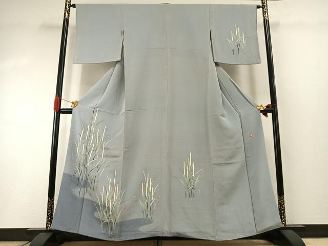 長閑やかさ屋御召しもの●短い訪問着 友禅 執筆者物 顕花植物文 暈し染め 金彩 鬼しぼクレープ 正絹 珠玉 AABI1901fy