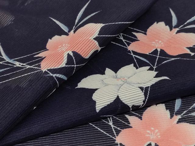 長閑やかさ屋お召しもの＊夏物 小紋 絽 枝花文 洗えるお召しもの AABJ6381jd