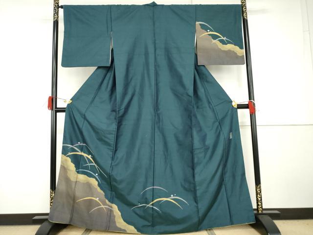 平和屋着物●京の名門　じゅらく謹製　訪問着　紬地　黄皇絲　露芝文　正絹　逸品　AABH8846cs｜平和屋