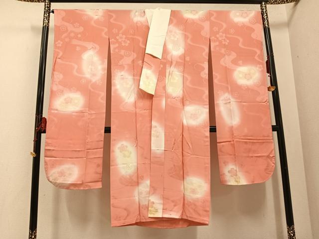 長閑やかさ屋御召しもの●振袖用長襦袢 無双仕立てもの 桜 暈し染め 広衿仕立てもの 正絹 珠玉 AABE8137ph