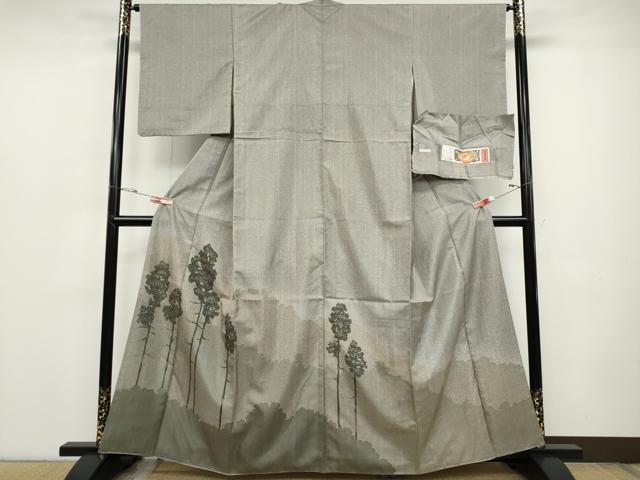 長閑やかさ屋お召しもの●短い訪問着 発祥地染大島紬 植物文 藤絹織物謹製 証紙付き添い人 正絹 珠玉 CABD0011ut