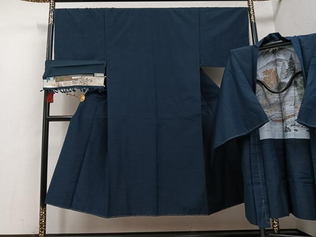 平和屋着物●男性　ほづま紬　アンサンブル　色無地　反端付き　正絹　逸品　未使用　AABE8141ph｜平和屋
