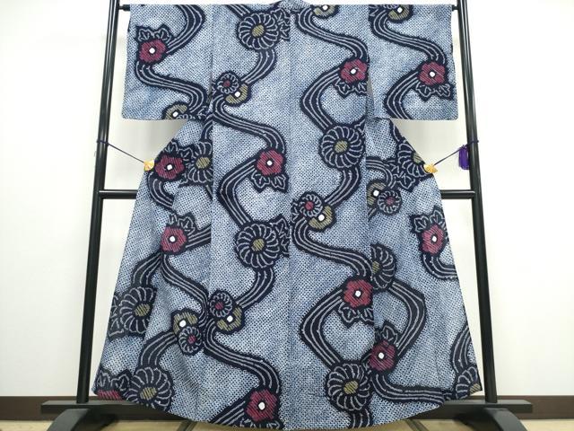 平和屋着物∴夏物 浴衣 有松鳴海絞り 流水ねじ菊文 綿 逸品 CAAW0925ng