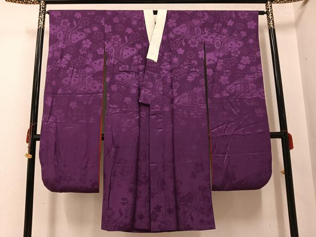 平和屋着物●振袖用長襦袢　無双仕立て　御所車桜地紋　紫鳶色　正絹　逸品　AABG7562ph｜平和屋