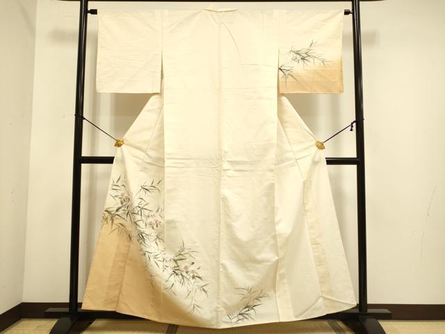 平和屋着物▽訪問着　単衣　紬地　手描き　草花文　正絹　逸品　DABE9883du｜平和屋 24,050円