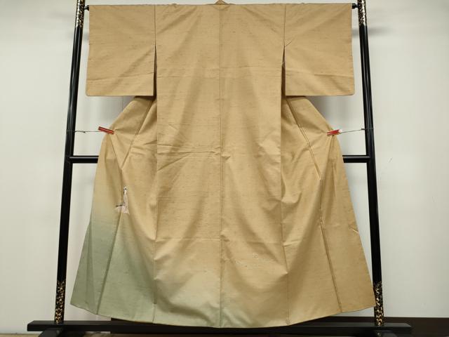 長閑やかさ屋御召しもの●石川県任じる無形文化財 牛首紬 白山仕事場 手織り 短い訪問着 小わっぱ こぼれ松葉 正絹 珠玉 CABG5524ut