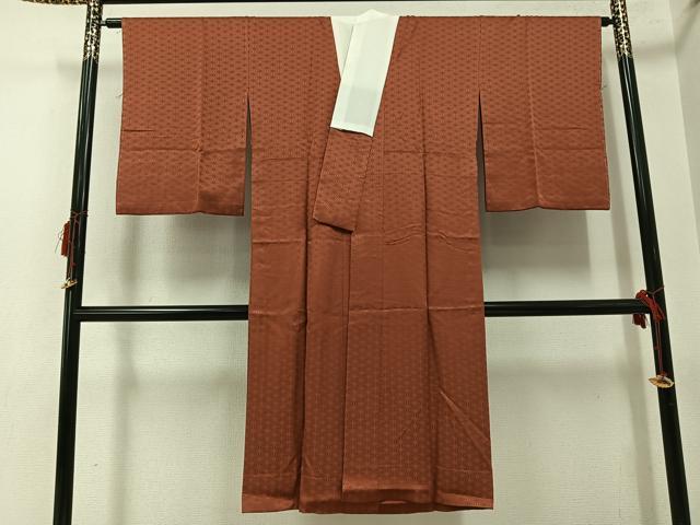 長閑やかさ屋御召しもの●長襦袢 無双仕立てもの 麻の葉地紋 色無地 セピア色 広衿仕立てもの 正絹 珠玉 未当て嵌める AABG7581ph