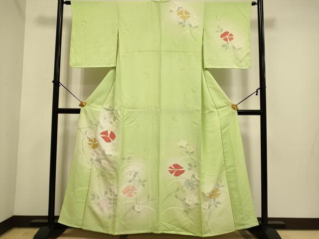 長閑やかさ屋御召しもの▽短い訪問着 単衣 被子植物文 暈し染め 金彩 正絹 珠玉 DABE9889du