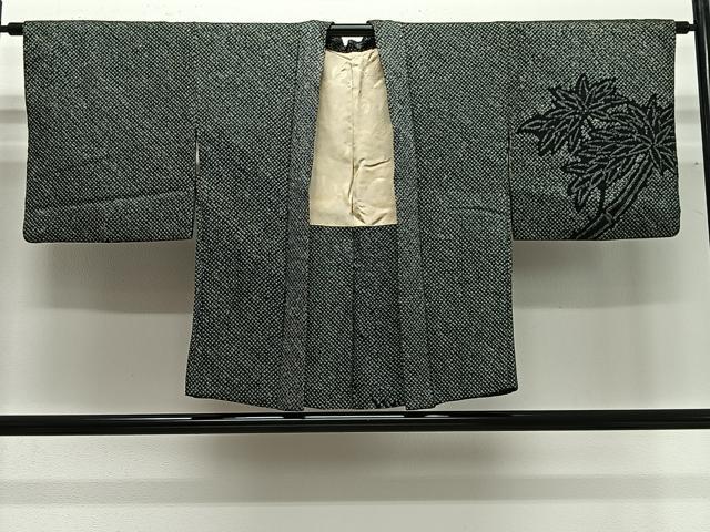 長閑やかさ屋御召しもの＃羽織 総絞り 笹竹文 黒地 正絹 珠玉 CABG3778ua