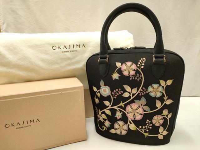 美品　OKAJIMA オカジマ　岡重　和装バッグ　皇室御用達　絹100% 希少 皇室御用達】岡重 OKAJIMA ハンドバッグ 花柄 和装バッグ シルク