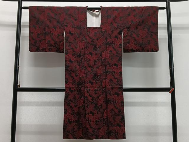 長閑やかさ屋御召しもの＃道行厚地の外套 舞花文 黒地 ロング丈 正絹 珠玉 CABG3811ua