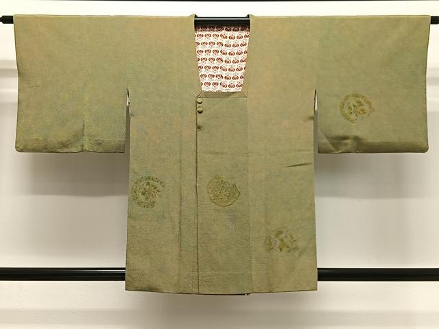 長閑やかさ屋御召しもの＃道行厚地の外套 絵皿花文 鬼しぼクレープ 正絹 珠玉 CABG3817ua