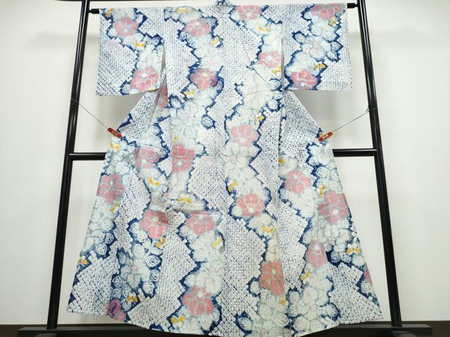 平和屋着物∴夏物 浴衣 有松鳴海絞り 枝椿 綿 逸品 CABD2639ng