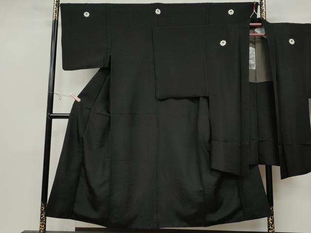 平和屋着物●男性　黒紋付　羽織セット　羽裏：風景地紙文　正絹　逸品　CABB6347ut｜平和屋