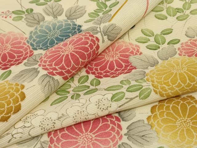 長閑やかさ屋御召しもの＊夏物 小紋 絽 墨付き 顕花植物文 正絹 珠玉 AABI7780jd