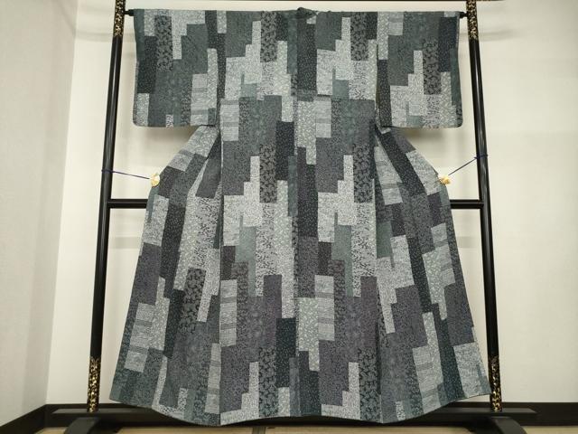 長閑やかさ屋御召しもの●飛び切りな小紋 短冊花文 正絹 珠玉 AABI4422ck