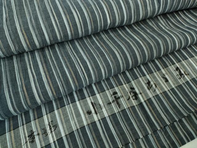 平和屋本店□極上 夏物 本場小千谷ちぢみ 麻 吉新織物謹製 横段文 証紙