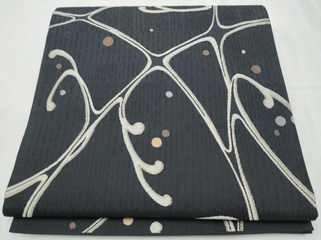 平和屋着物●六通柄袋帯 抽象丸文 黒地 正絹 逸品 CABC5595hy|平和屋
