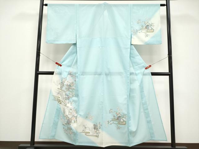 長閑やかさ屋御召しもの＊夏物 短い訪問着 絽 御所車霞花文 暈し染め 金彩 やまと誂製 洗える御召しもの CABG3312tx